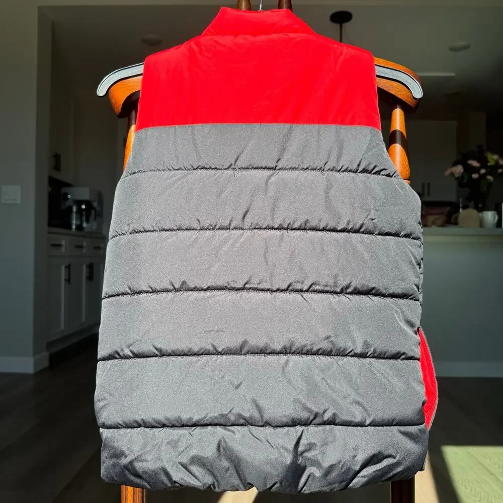 PUMA Youth Puffer Vest M 10/12 Red Black Colorblock Quilted Full Zip Fit Women S